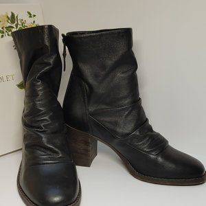 Chelsea & Violet Black Block Heel Boots Ankle Soft Leather Zip Up